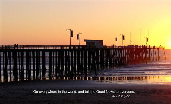 Sunset Poster featuring the photograph Pier Sunset w/scripture by Kevin B Bohner