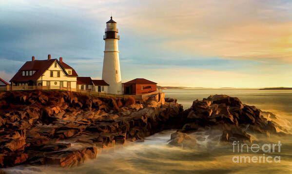 Portland Head Lighthouse Poster featuring the photograph Portland Head Lighthouse at Dawn by Jerry Fornarotto