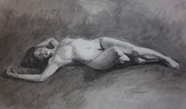 Nude Poster featuring the drawing Reclining Nude by Rachel Bochnia