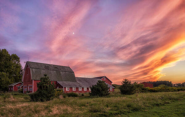 Red Barn Sunset Poster featuring the photograph Red Barn Sunset by Mark Papke