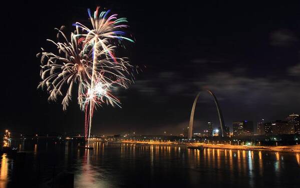 Fireworks Poster featuring the photograph River City Fireworks by Scott Rackers