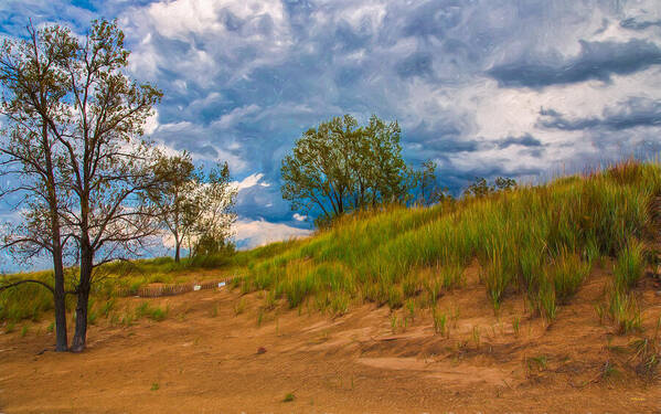 Sky Poster featuring the photograph Sand Dunes At Indian Dunes National Lakeshore by John M Bailey