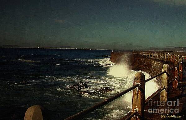 Sea Poster featuring the painting Sea Wall at Night by RC DeWinter