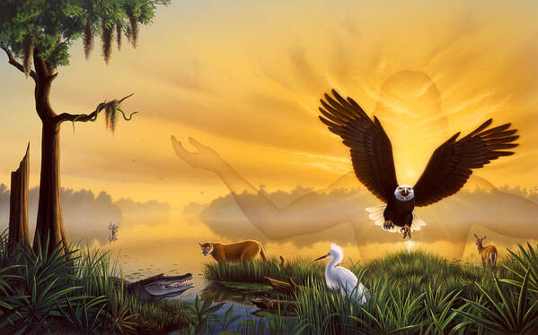 Eagle Poster featuring the painting Spirit of the Everglades by Jerry LoFaro