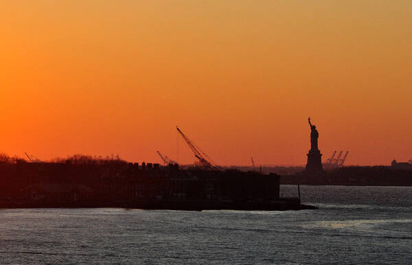 Statue Of Liberty Poster featuring the photograph Statue of Liberty at Sunset by Diane Lent