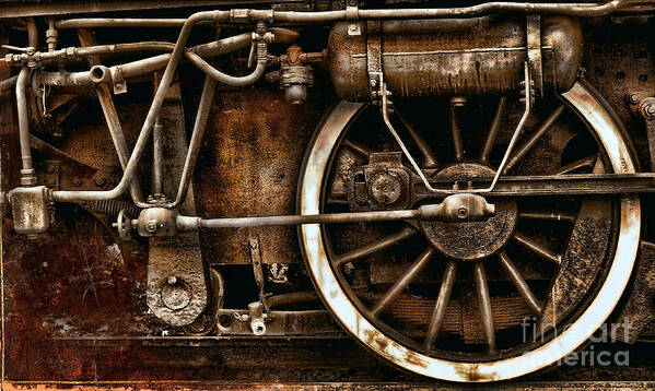 Wheels Poster featuring the photograph Steampunk- Wheels of vintage steam train by Daliana Pacuraru