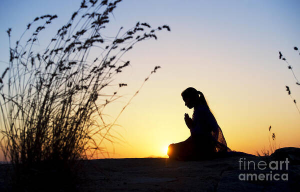 Indian Girl Poster featuring the photograph Stillness of Prayer by Tim Gainey