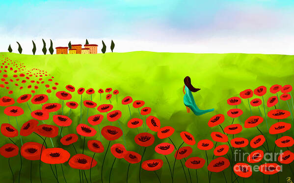 Color Poster featuring the painting Strolling Among The Red Poppies by Anita Lewis
