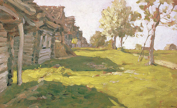 Sunlit Day. A Small Village Poster featuring the painting Sunlit Day A Small Village by Isaak Ilyich Levitan