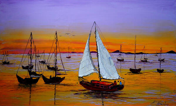  Poster featuring the painting Sunrise Sails 3 by James Dunbar