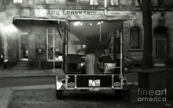 Black And White Poster featuring the photograph The Bratwurst Stand by Jeff Breiman