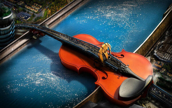 Violin Poster featuring the digital art The Bridge by Alessandro Della Pietra