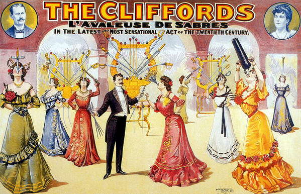 Entertainment Poster featuring the photograph The Cliffords, Sword Swallowing Act by Science Source