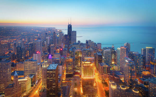 Chicago Poster featuring the photograph The Magnificent Mile by Michael Zheng