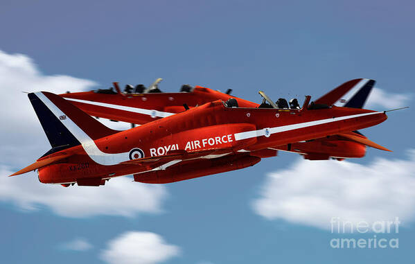 The Red Arrows Raf Poster featuring the digital art The Red Arrows Synchro Pair by Airpower Art