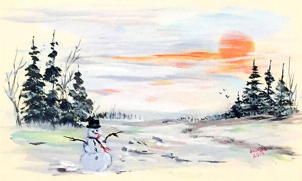 Winter Landscape Painting Poster featuring the painting The Snowman by Dorothy Maier