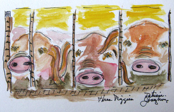 Pig Poster featuring the painting Three Little Pigs by Patricia Januszkiewicz