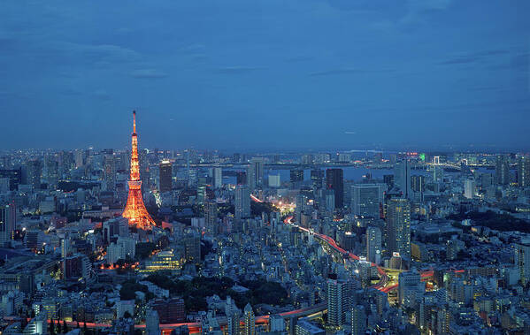 Tokyo Tower Poster featuring the photograph Tokyo Skyline With Tokyo Tower Landmark by Yat Lee