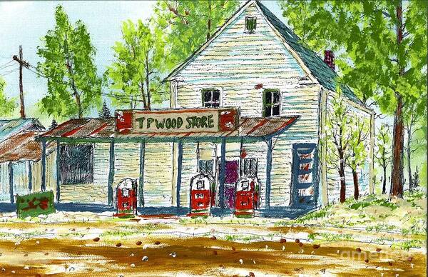 Country Store Poster featuring the painting Tp Wood Store by Patrick Grills
