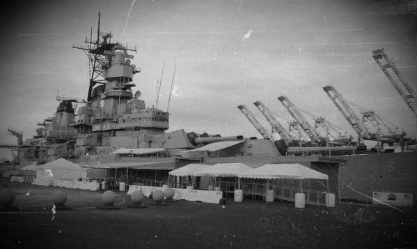 Black And White War Photos Poster featuring the photograph USS Iowa Black and White by Dan Twyman