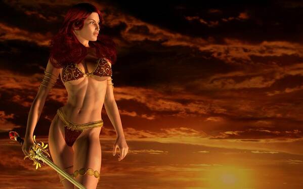 Warrior Girl Poster featuring the digital art Valkyrie Sunset by Kaylee Mason