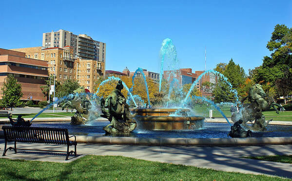 Fountain Poster featuring the photograph JC Nichols Memorial Fountain in Royal Blue #3 by Ellen Tully
