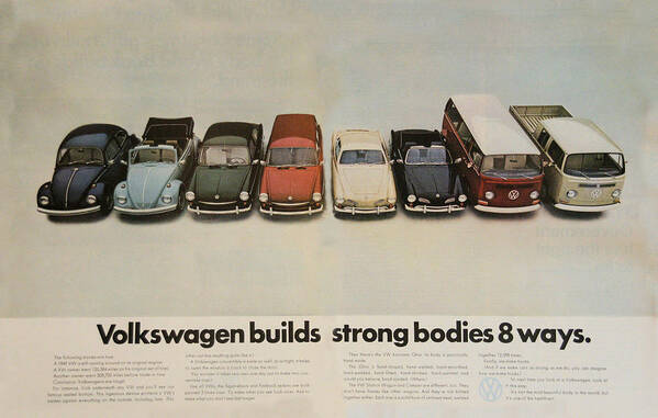 Vw Beetle Poster featuring the digital art Volkswagen builds strong bodies 8 ways by Georgia Clare