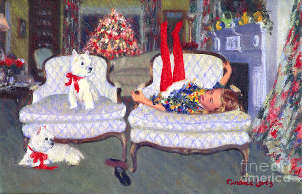 Dogs Poster featuring the painting Waiting for Santa by Candace Lovely