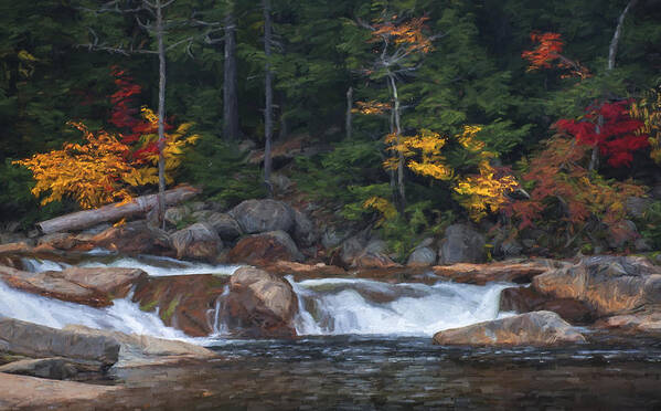 New Hampshire Poster featuring the mixed media Waterfall - White Mountains - New Hampshire by Jean-Pierre Ducondi