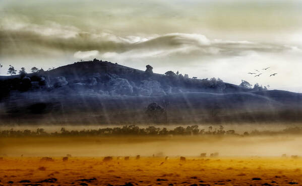 Landscapes Poster featuring the photograph Whisps of velvet rains... by Holly Kempe