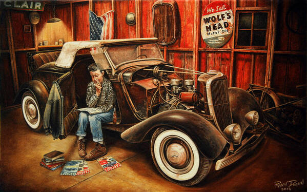 Oil Poster featuring the painting Willie Gillis Builds a Custom by Ruben Duran