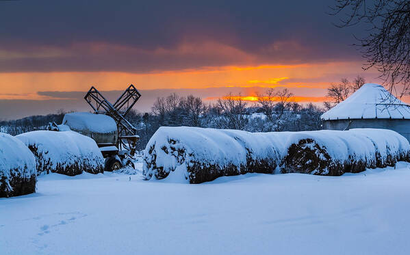 Snow Poster featuring the photograph Winter Sunset on the Farm by Holden The Moment