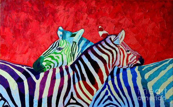 Zebra Poster featuring the painting Zebras In Love by Ana Maria Edulescu