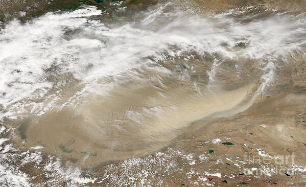 Dust Storm Poster featuring the photograph Dust Storm In The Taklimakan Desert by Nasa