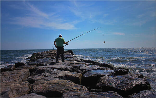  Fishing Poster featuring the photograph Fishing off of the Jetty by Mikki Cucuzzo