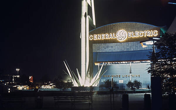 World's Fair Poster featuring the photograph General Electric Pavilion at Night by David Halperin