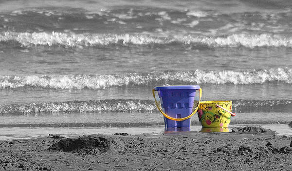 Buckets Purple Yellow Sand Beach Poster featuring the photograph Play Time by Raymond Earley