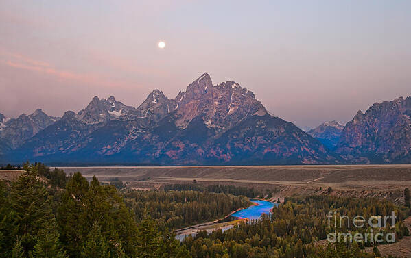 Grand Teton Poster featuring the photograph Setting Moon by Robert Bales