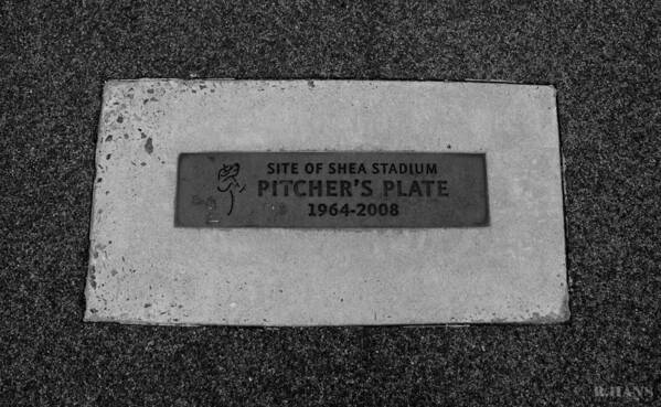 Shea Stadium Poster featuring the photograph SHEA STADIUM PITCHERS MOUND in BLACK AND WHITE by Rob Hans