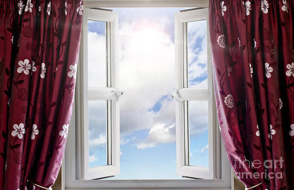 Window Poster featuring the photograph Sky view through open window by Simon Bratt