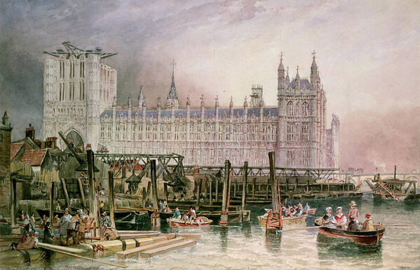 Construction Begun Poster featuring the painting The Houses of Parliament in Course of Erection by John Wilson Carmichael