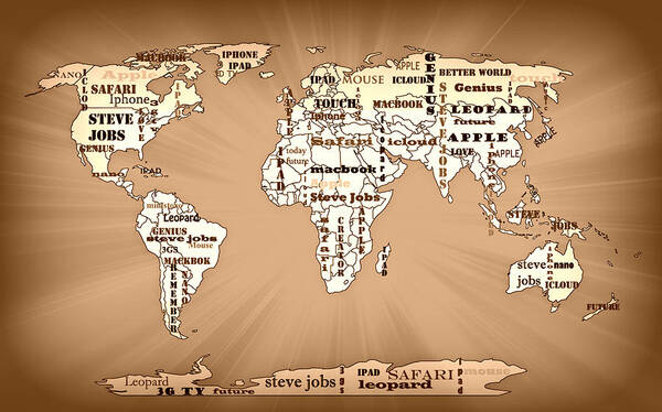 Steve Jobs Digital Art Poster featuring the painting Tribute to Steve Jobs World Map by Georgeta Blanaru