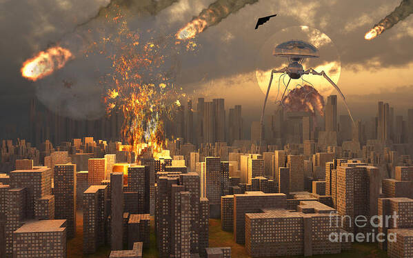 Digitally Generated Image Poster featuring the digital art War Of The Worlds by Mark Stevenson