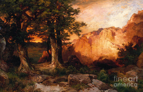 Thomas Moran Poster featuring the painting Western Sunset by Thomas Moran