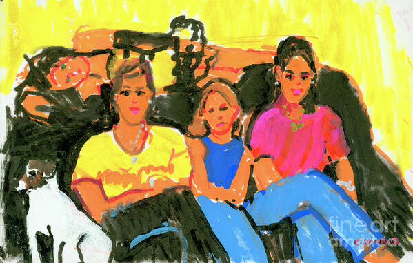 4 Girls And A Dog Poster featuring the painting 4 Girls and a Dog #1 by Candace Lovely