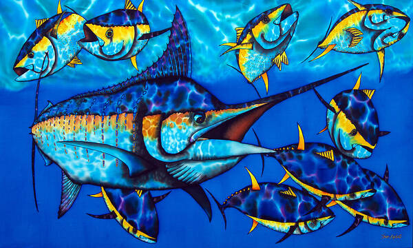  Yellowfin Tuna Poster featuring the painting Blue Marlin by Daniel Jean-Baptiste