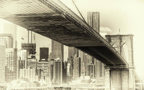 Black And White Poster featuring the photograph Brooklyn Bridge #1 by John Hoey