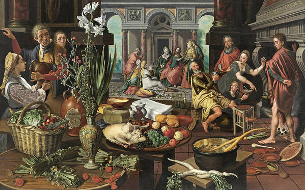 Pieter Aertsen Poster featuring the painting Christ in the House of Martha and Mary #4 by Pieter Aertsen