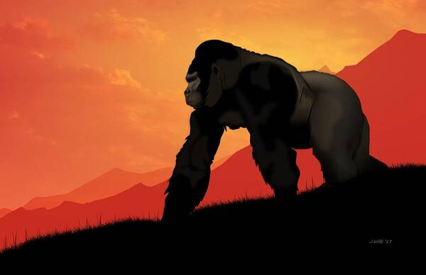 Gorilla Silverback Animal Poster featuring the digital art Silverback Gorilla #1 by John Wills