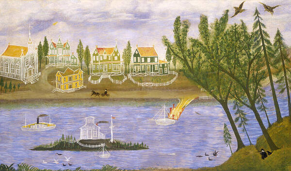 Artist Unknown Poster featuring the painting Village by the River #1 by American 19th Century